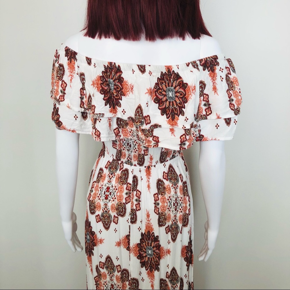 Beautiful Boho Printed Off Shoulder Maxi Dress with Flounced Ruffle Hem 6 - Picture 8 of 10